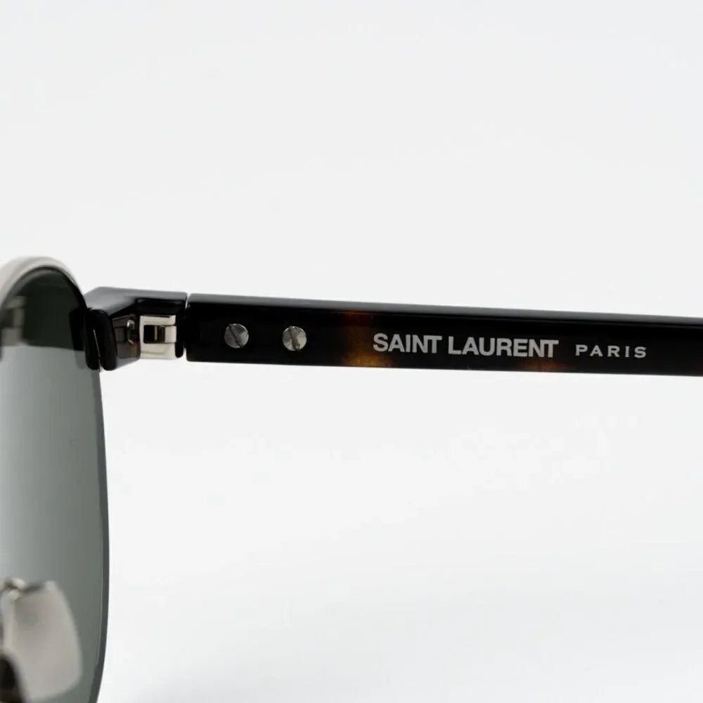NEW Saint Laurent SL707 001 Silver Havana Grey Oval Unisex Sunglasses